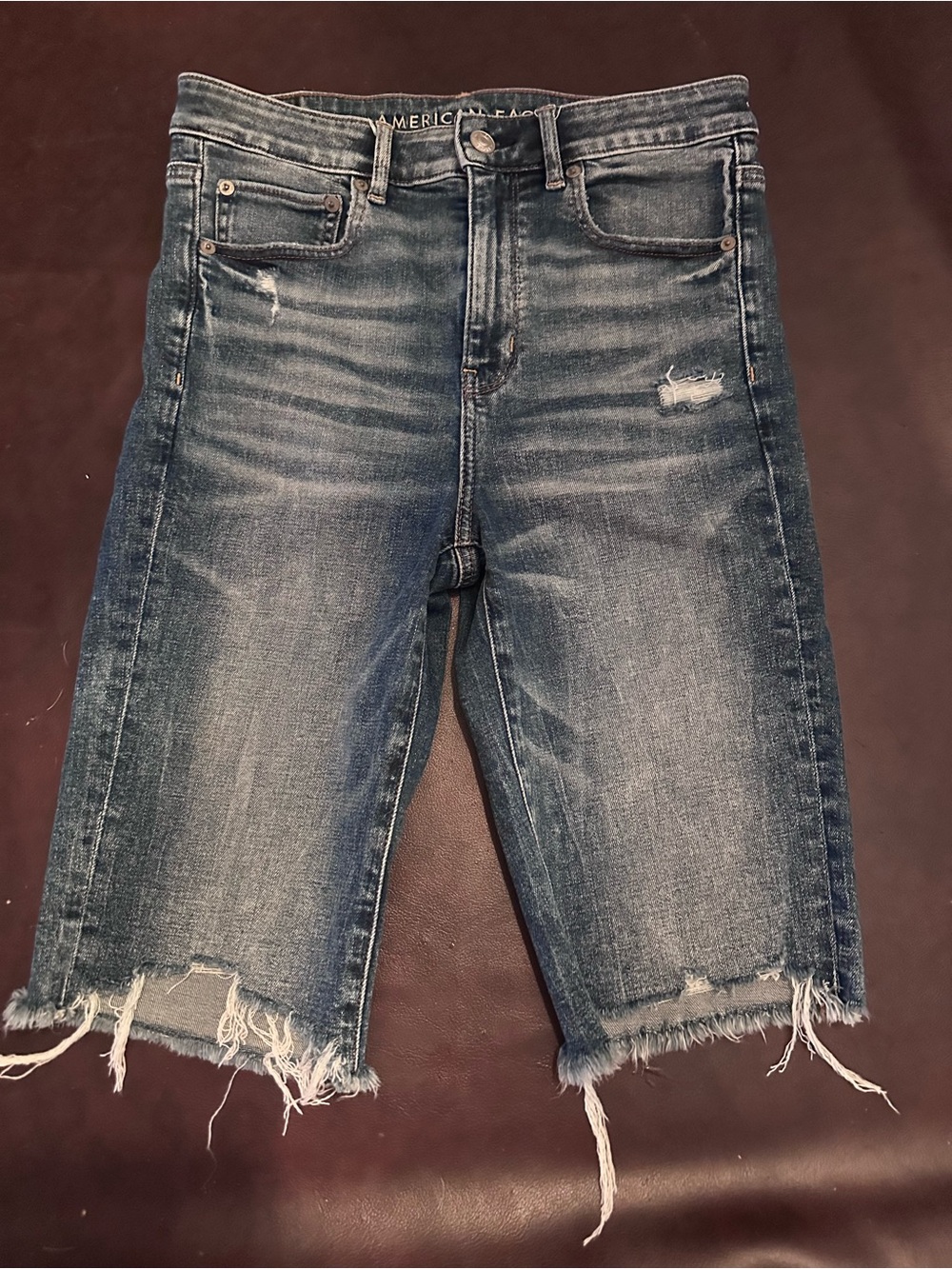 American Eagle Distressed Mid-Blue Denim Bermuda Shorts